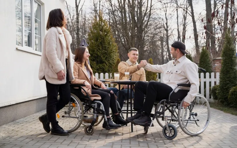 Support worker accompanying a participant on a community outing